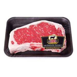 Certified Angus Beef Striploin steak prepackaged.